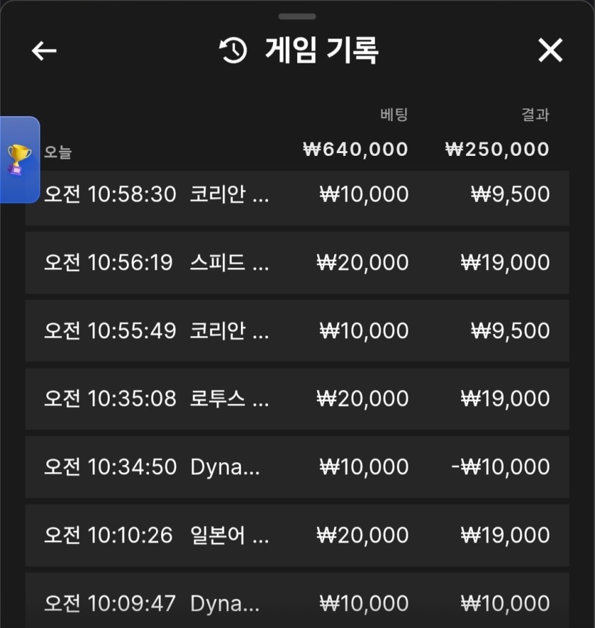 승률이 잘나오다보니 마틴 버리고 홍콩크루즈(0)