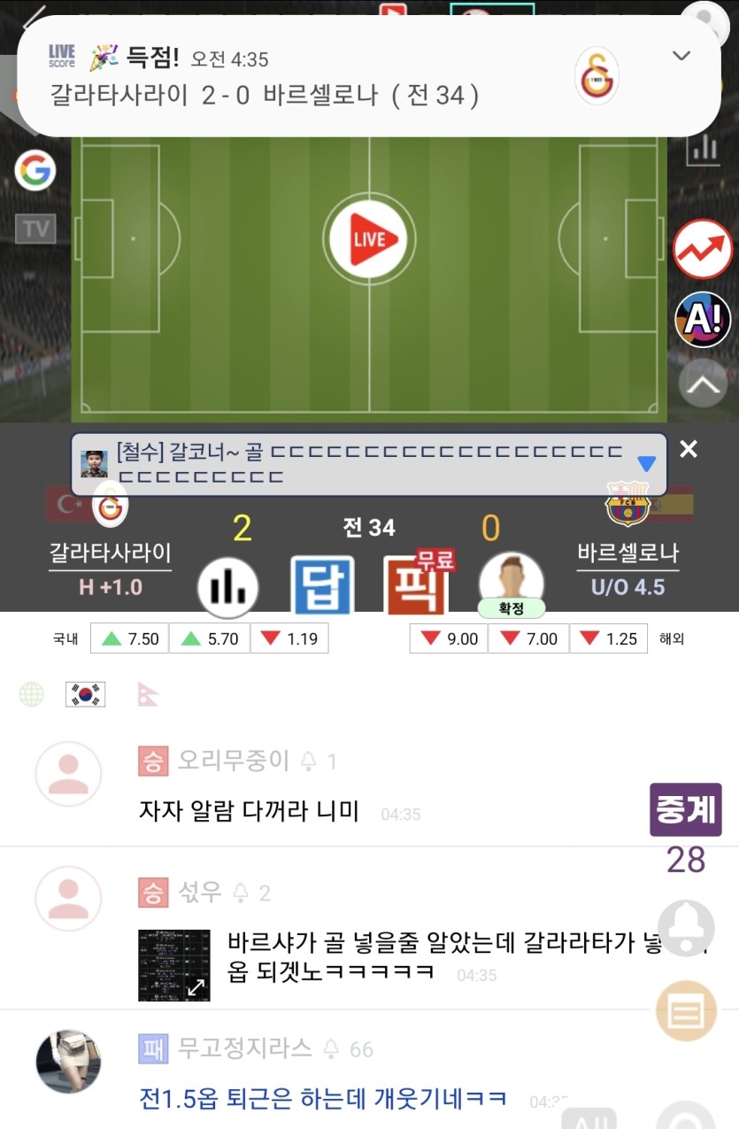 갈라타사나이 또골 2:0 바르셀로나 도랏나(0)