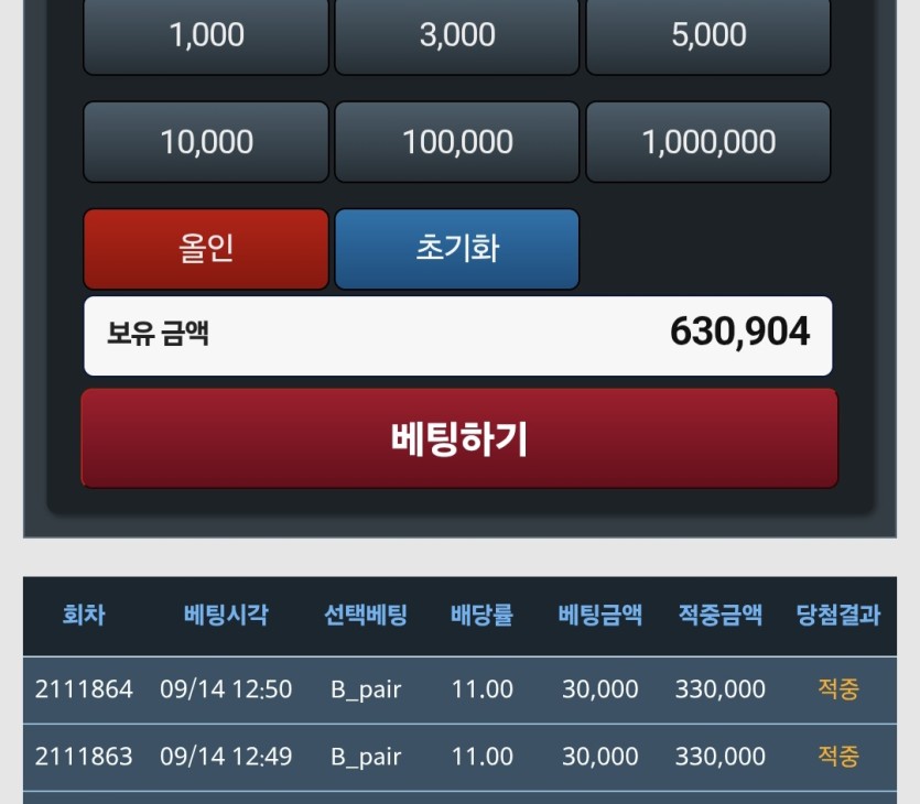 포바 2연 페어 성공(0)
