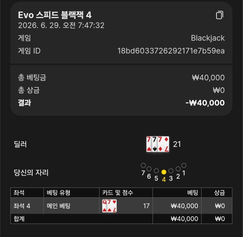 블랙잭 그만해야겠네요(0)