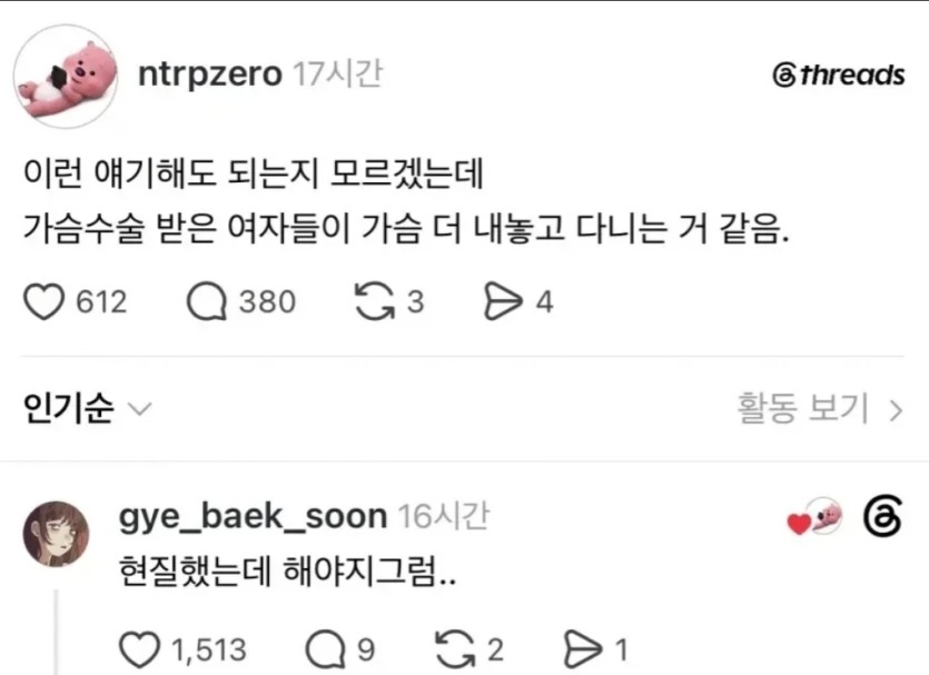 가슴수술한 여자가 노출하는 이유(0)