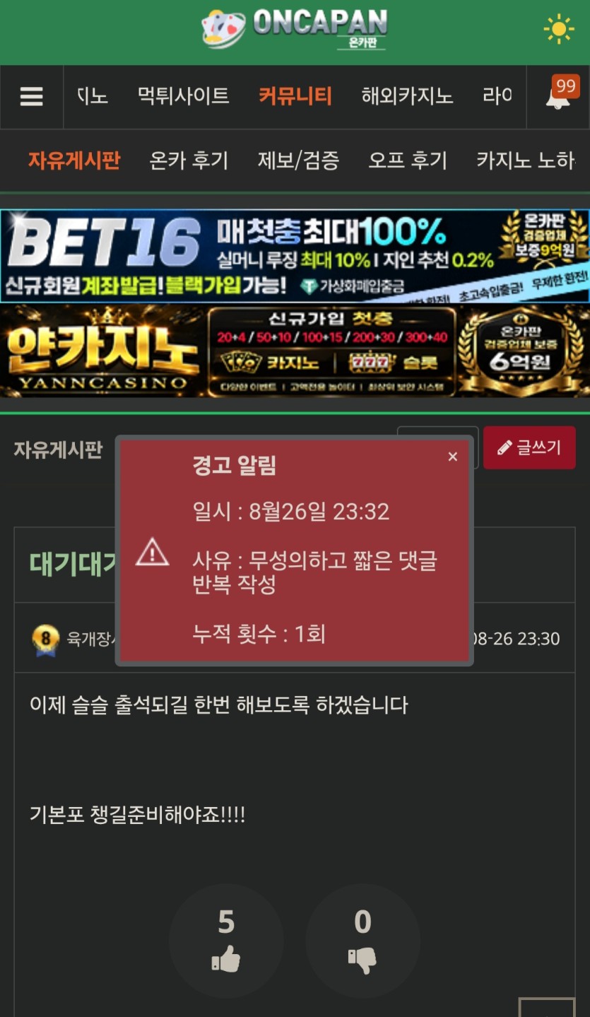 경고먹은 오늘의 막글....(0)