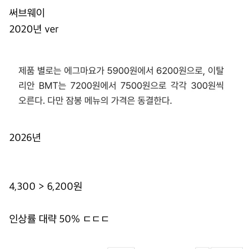 서브웨이 확실히 비싸지긴 했져;;(0)