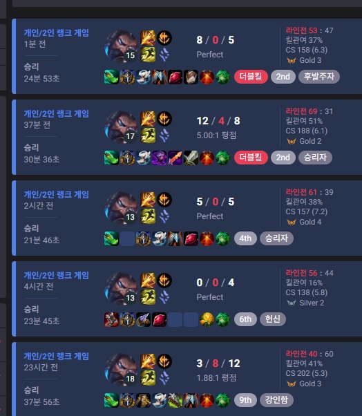롤 최근 전적 ㅁㅌㅊ?(0)