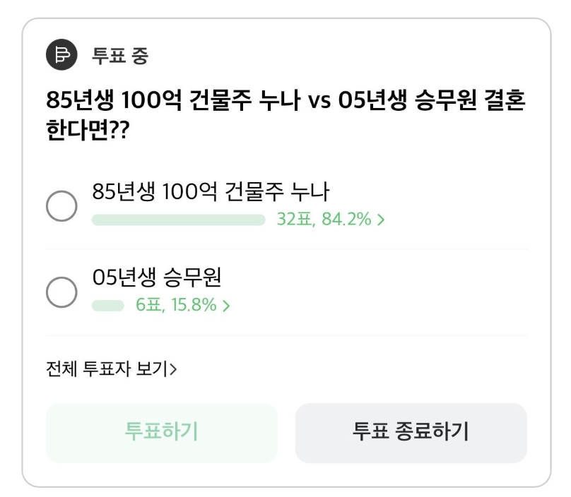 42세 100억 건물주녀 vs 22세 승무원 결혼한다면?(0)