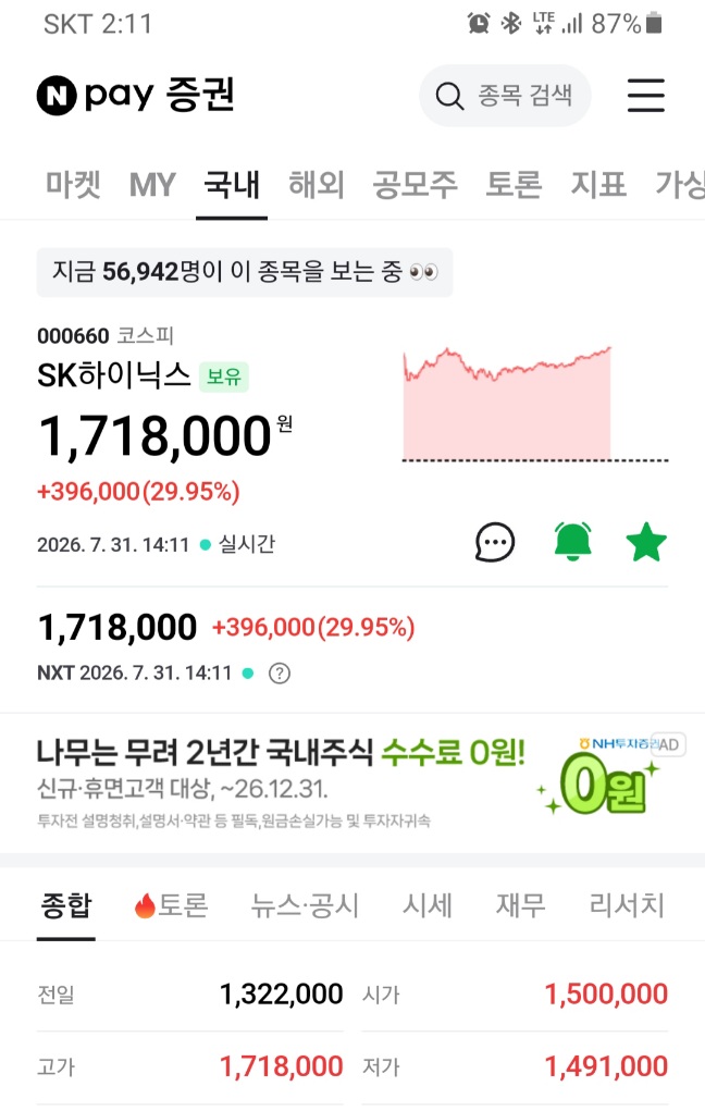 하닉 상한가 ㄷㄷㄷ(0)