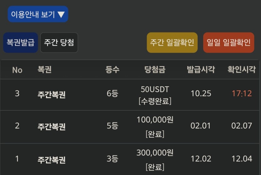주간복권 당첨 현황(0)