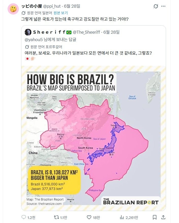 브라질 일본 트위터에서 키배중 ㅋㅋ(1)