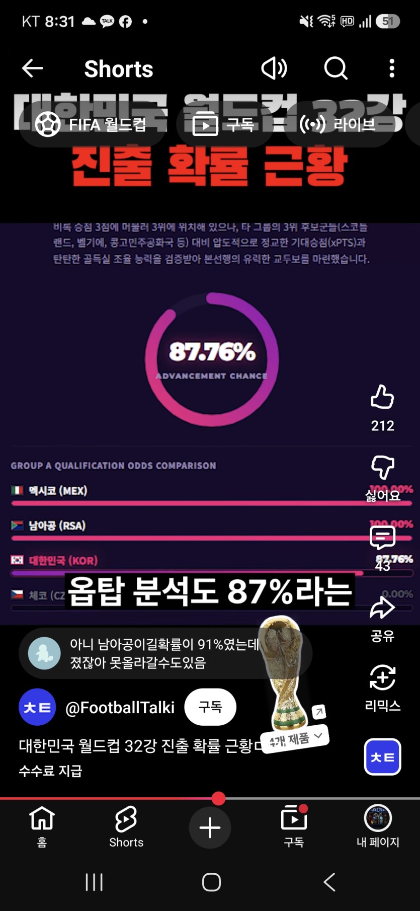 대한민국 32강 확률(0)