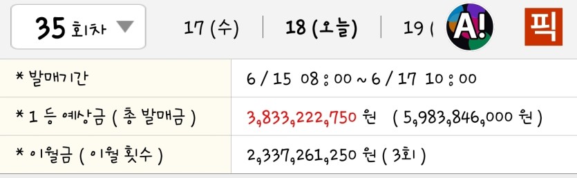 승무패 3회이월 1등38억 총 발매금59억(0)