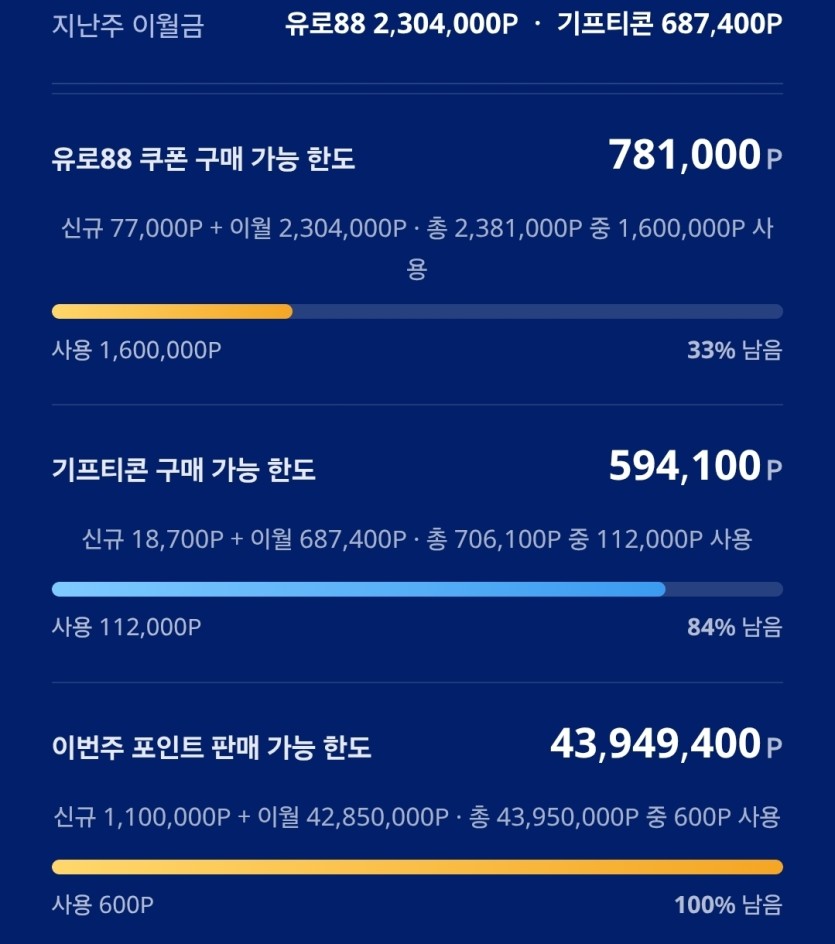 마니 썼네요 한도(0)